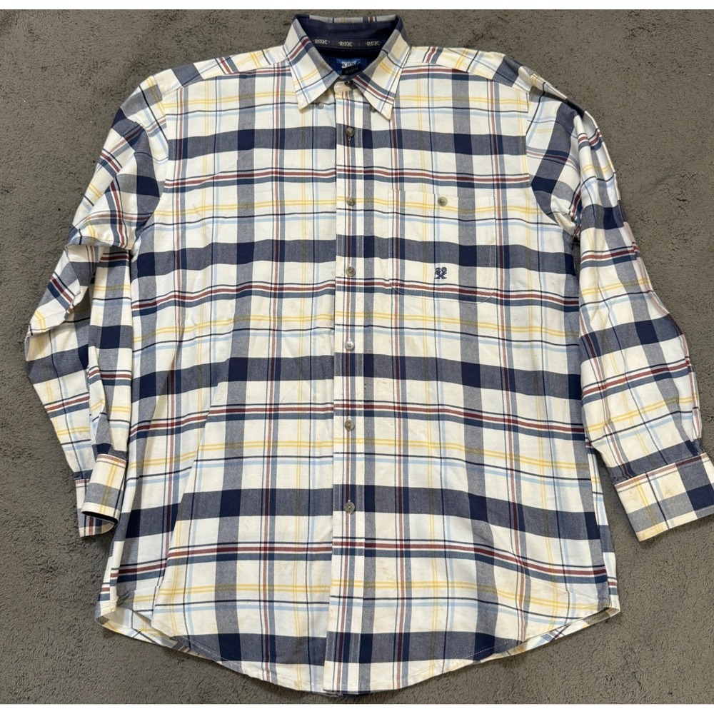 Wrangler 20X Twenty X Shirt Mens M White Black Yellow Plaid Button Front
